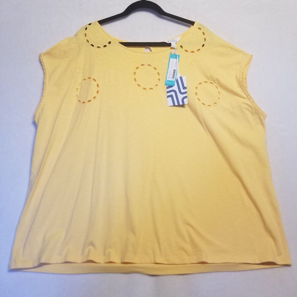 Market & Spruce 3X Top Luna Eyelet Trim Jersey Knit Yellow Sleeveless Summer